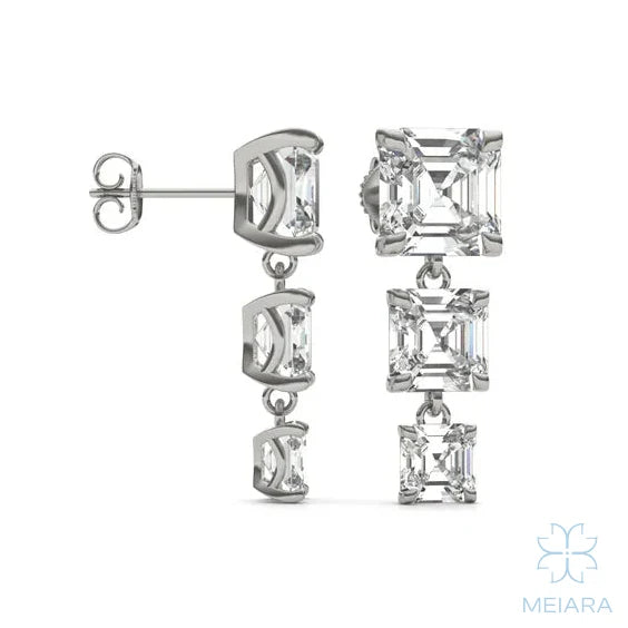 Aria Asscher Three-Stone Graduated Drop Earrings