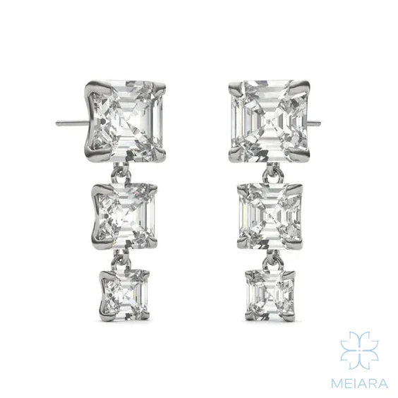 Aria Asscher Three-Stone Graduated Drop Earrings