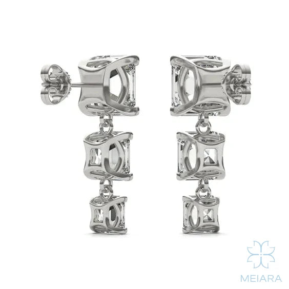 Aria Asscher Three-Stone Graduated Drop Earrings