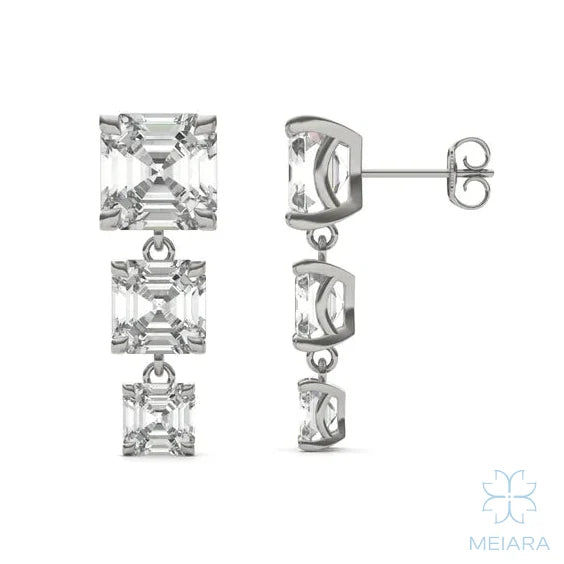 Aria Asscher Three-Stone Graduated Drop Earrings