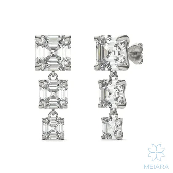 Aria Asscher Three-Stone Graduated Drop Earrings