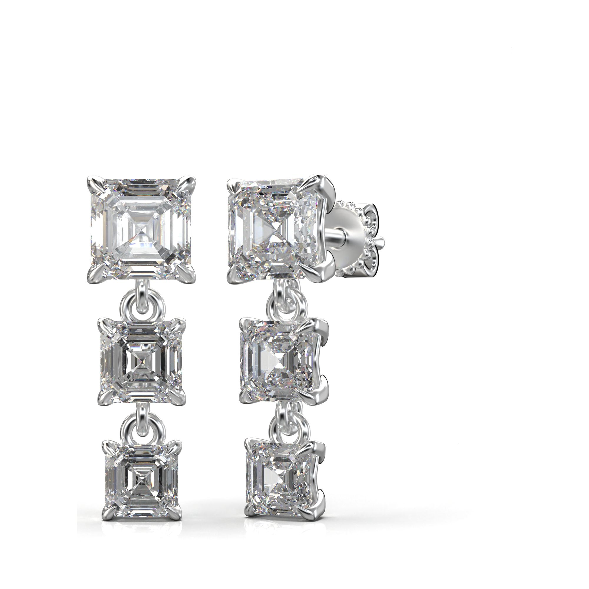 Aria Asscher Three-Stone Graduated Drop Earrings
