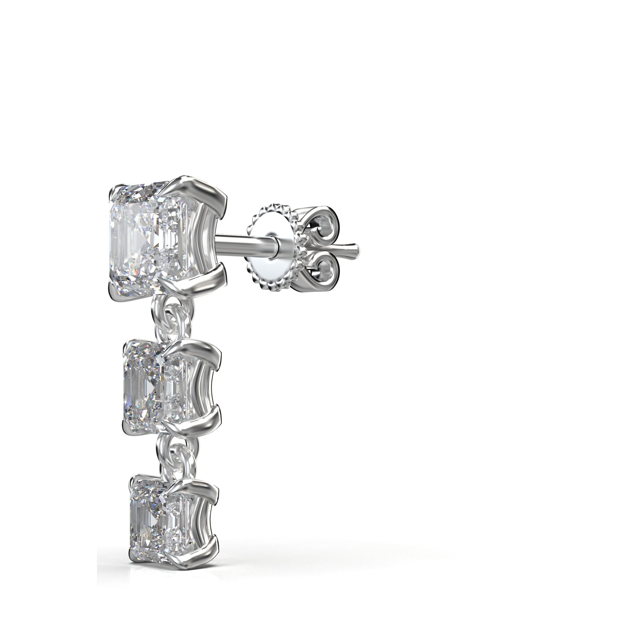 Aria Asscher Three-Stone Graduated Drop Earrings