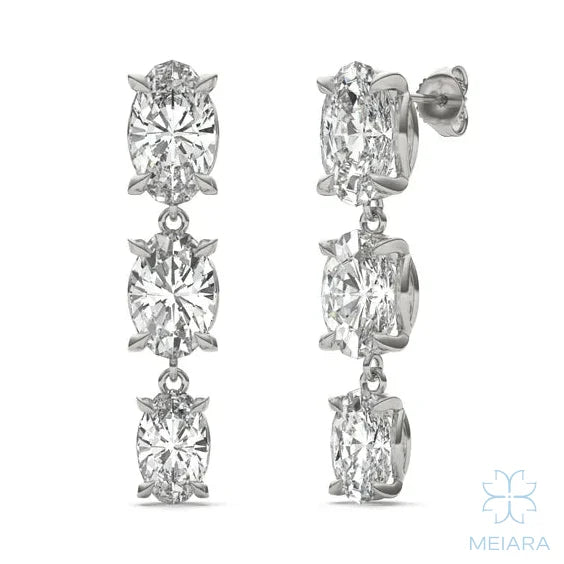 Aria Elongated Oval Three-Stone Graduated Drop Earrings