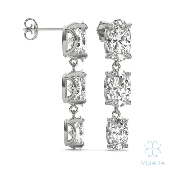 Aria Elongated Oval Three-Stone Graduated Drop Earrings