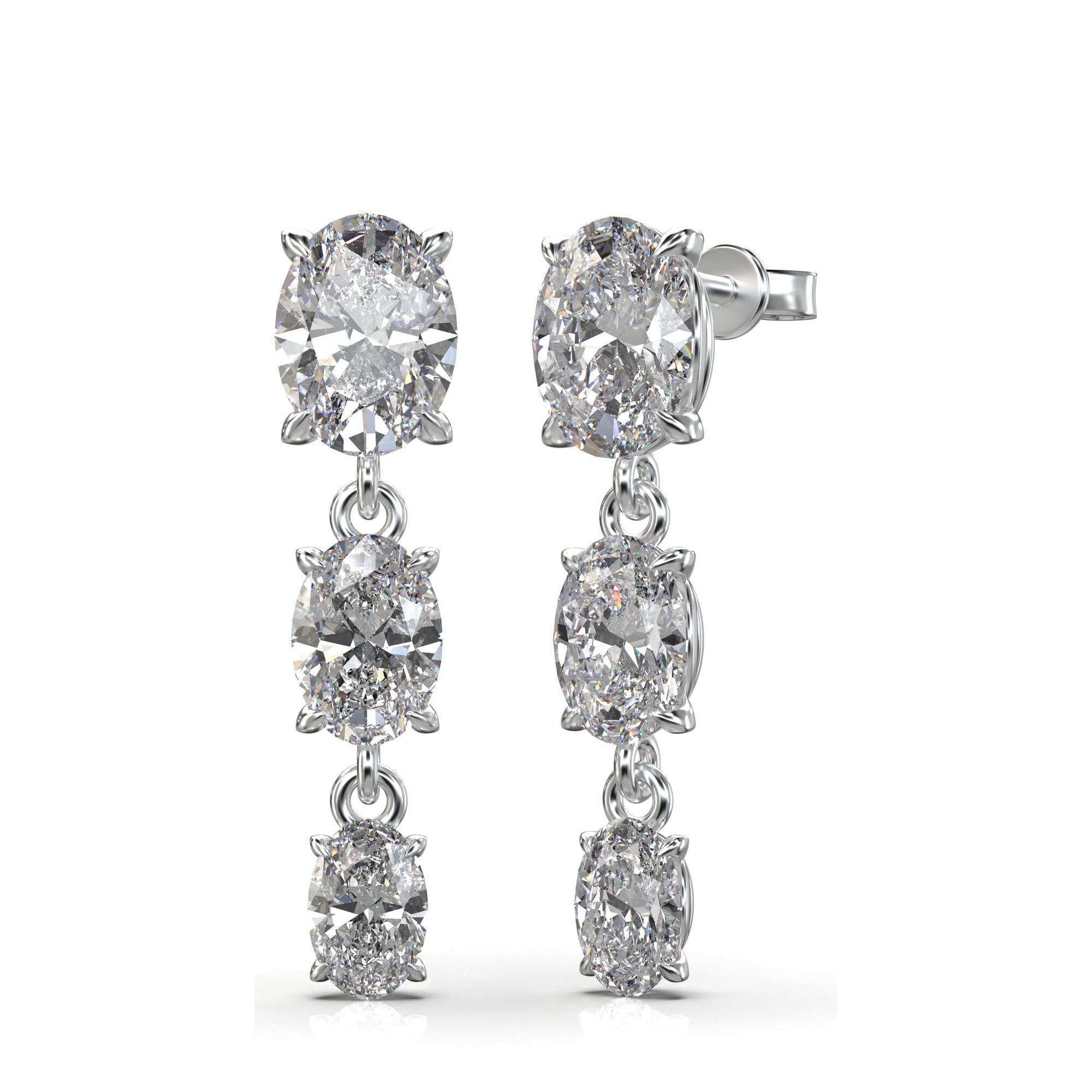 Aria Elongated Oval Three-Stone Graduated Drop Earrings