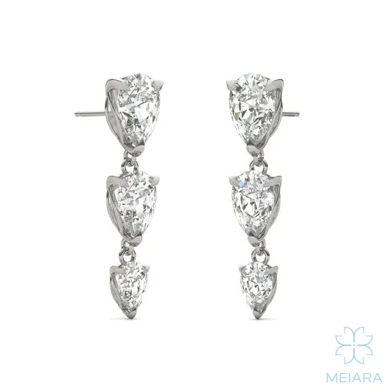 Aria Pear Three-Stone Graduated Drop Earrings