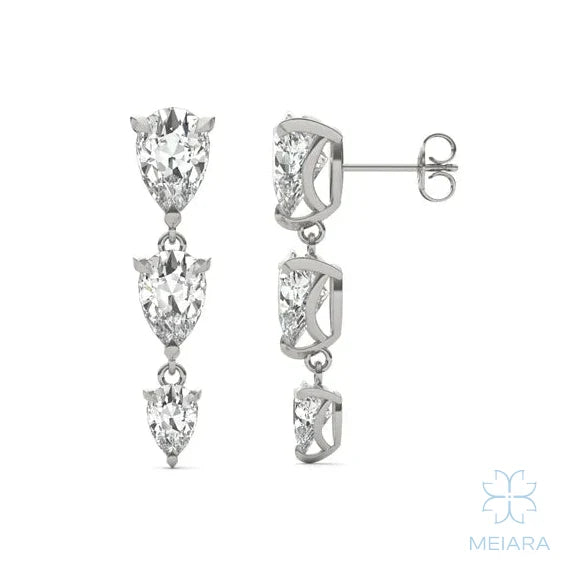 Aria Pear Three-Stone Graduated Drop Earrings