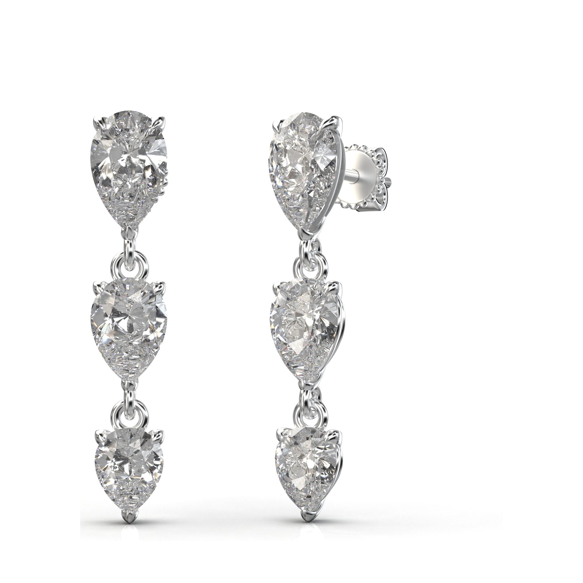 Aria Pear Three-Stone Graduated Drop Earrings