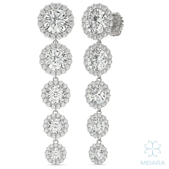 Iris Round Radiant Five-Stone Graduated Halo Drop Earrings