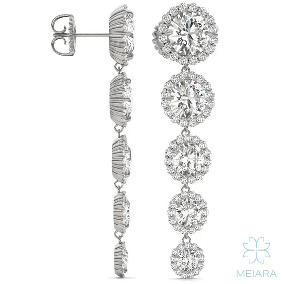 Iris Round Radiant Five-Stone Graduated Halo Drop Earrings