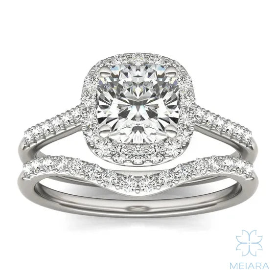 Iris Cushion Accented Halo Bridal Set