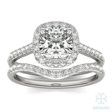 Iris Cushion Accented Halo Bridal Set