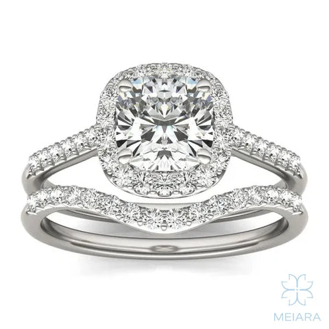 Iris Cushion Accented Halo Bridal Set