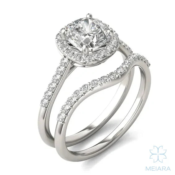 Iris Cushion Accented Halo Bridal Set