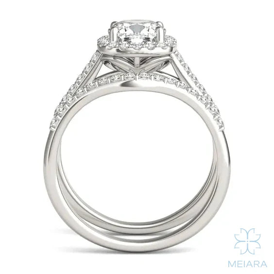 Iris Cushion Accented Halo Bridal Set