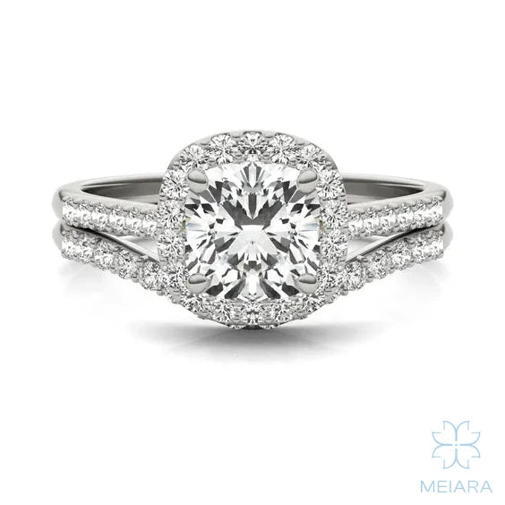 Iris Cushion Accented Halo Bridal Set