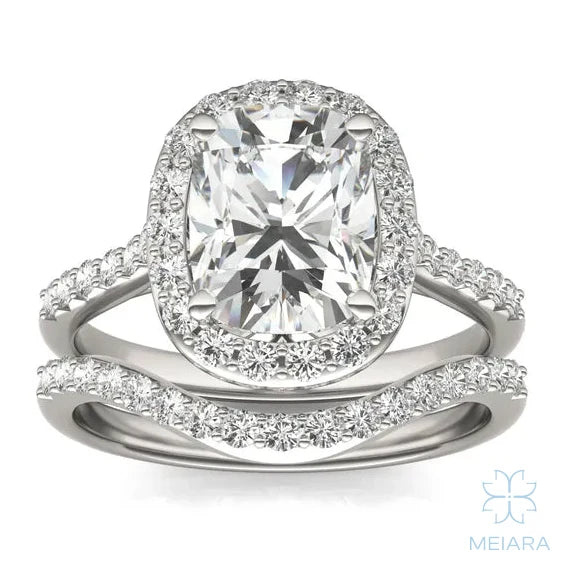 Iris Elongated Cushion Accented Halo Bridal Set