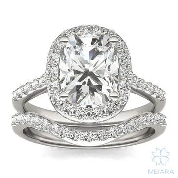 Iris Elongated Cushion Accented Halo Bridal Set