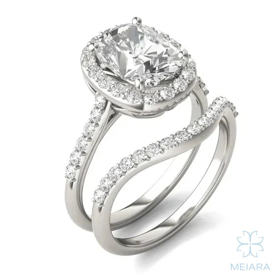 Iris Elongated Cushion Accented Halo Bridal Set