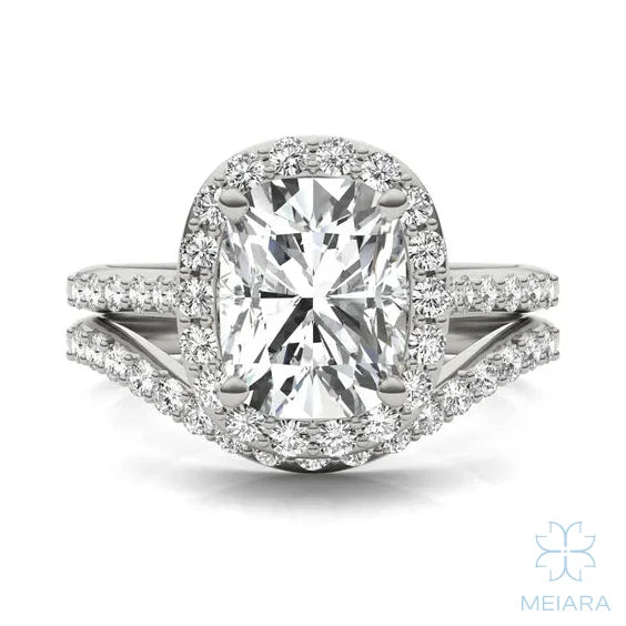 Iris Elongated Cushion Accented Halo Bridal Set