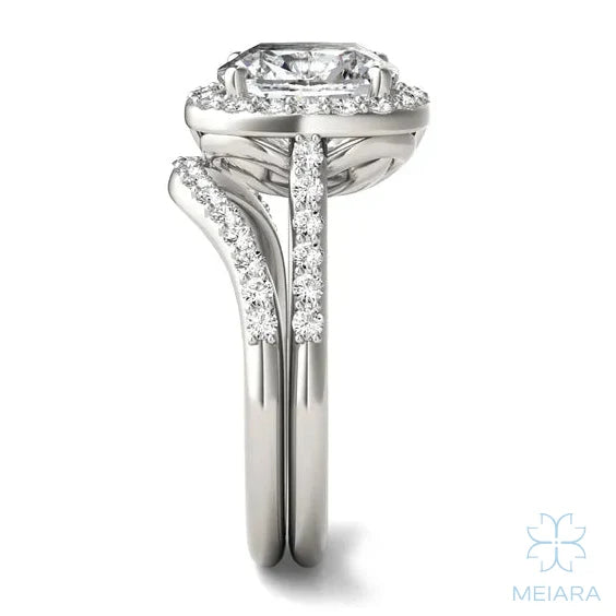 Iris Elongated Cushion Accented Halo Bridal Set