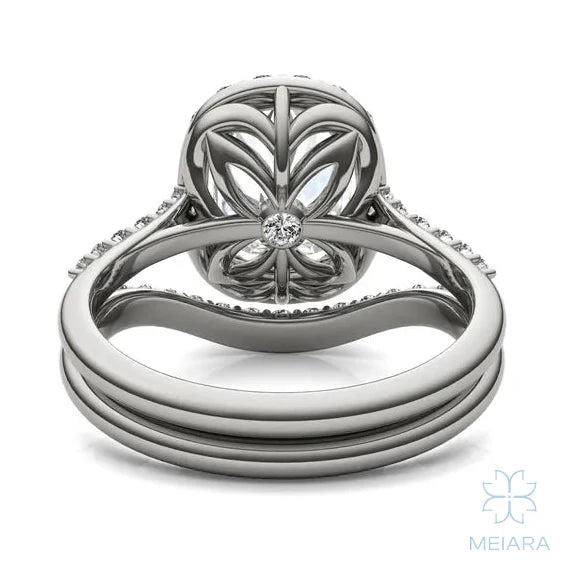 Iris Elongated Cushion Accented Halo Bridal Set