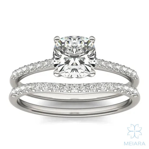 Eve Cushion Sleek Stylish Side-Stone Bridal Set