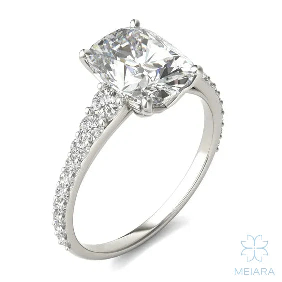 Eve Elongated Cushion Graduated Side-Stone Engagement Ring