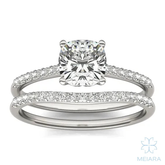 Eve Cushion Side-Stone Bridal Set