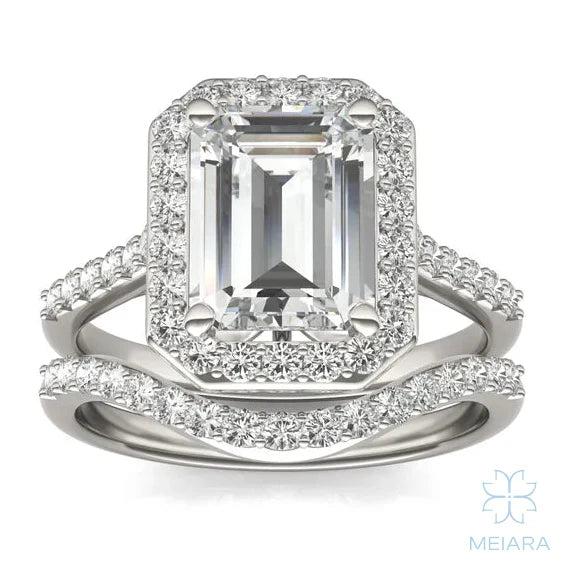 Iris Emerald Accented Halo Bridal Set
