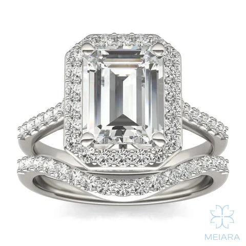 Iris Emerald Accented Halo Bridal Set