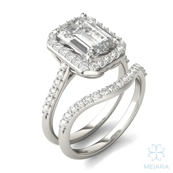 Iris Emerald Accented Halo Bridal Set