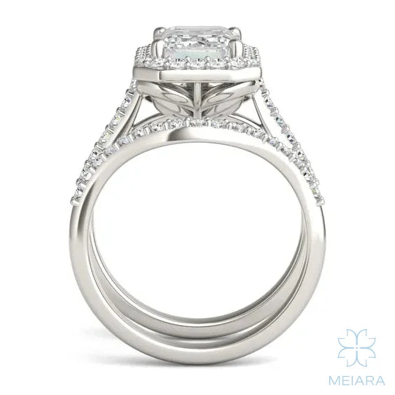 Iris Emerald Accented Halo Bridal Set