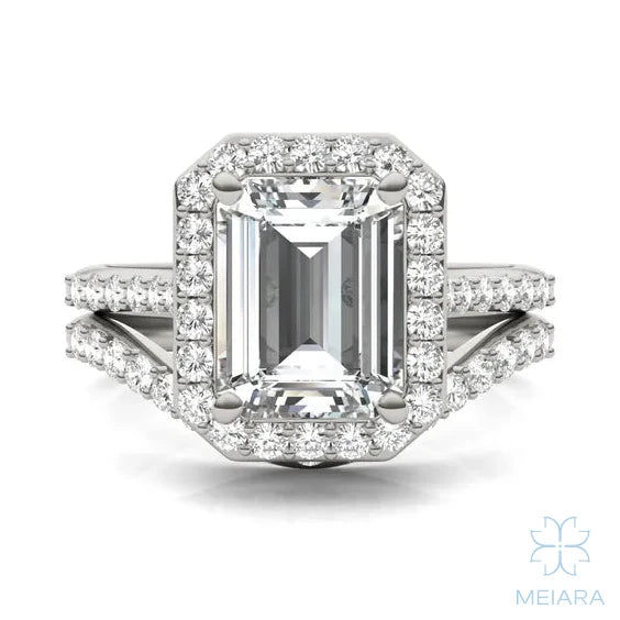 Iris Emerald Accented Halo Bridal Set