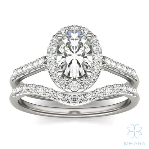 Iris Oval Accented Halo Bridal Set