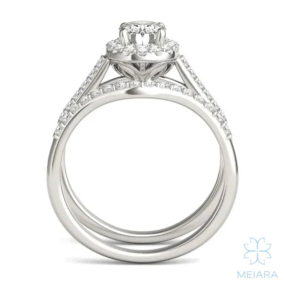 Iris Oval Accented Halo Bridal Set