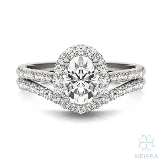 Iris Oval Accented Halo Bridal Set