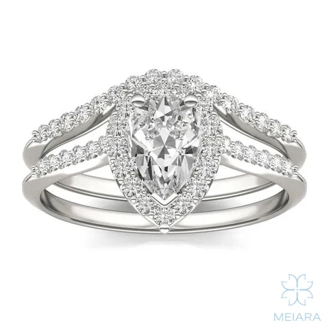 Iris Pear Accented Halo Bridal Set