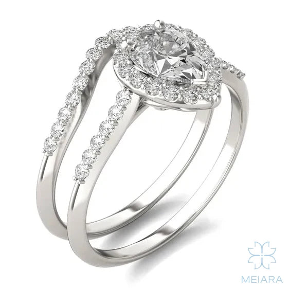 Iris Pear Accented Halo Bridal Set
