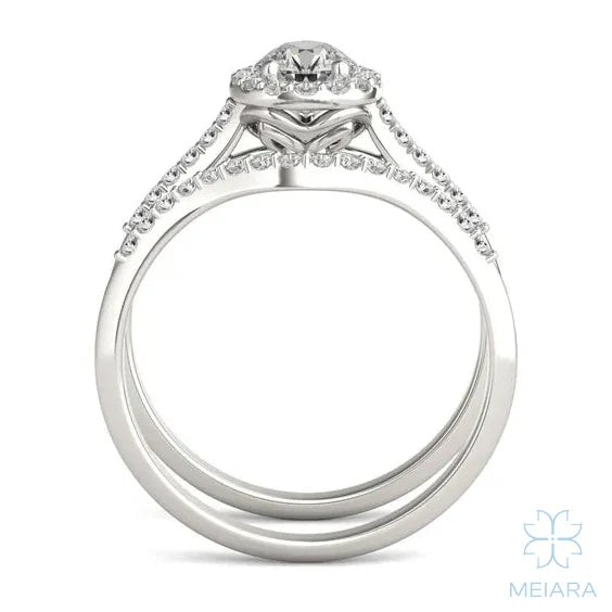 Iris Pear Accented Halo Bridal Set