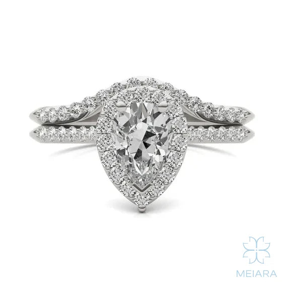 Iris Pear Accented Halo Bridal Set