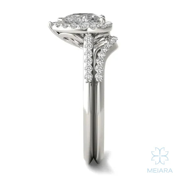 Iris Pear Accented Halo Bridal Set