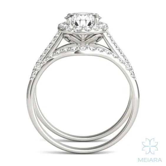 Iris Round Accented Halo Bridal Set