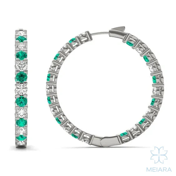 Eve Emerald Alternating Hoop Earrings
