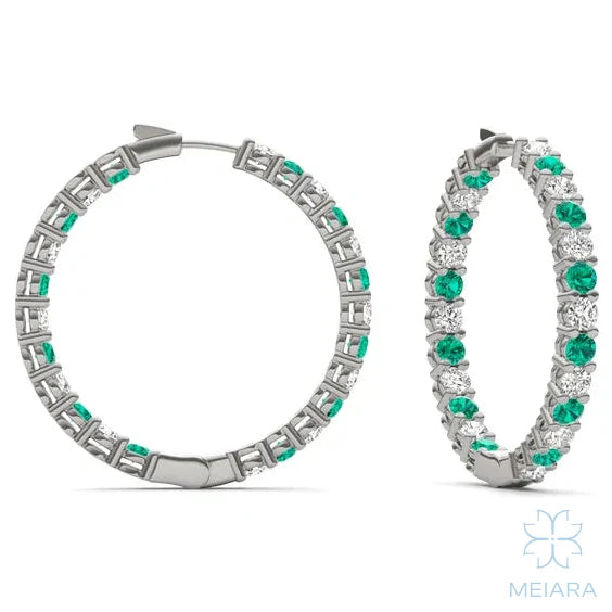 Eve Emerald Alternating Hoop Earrings