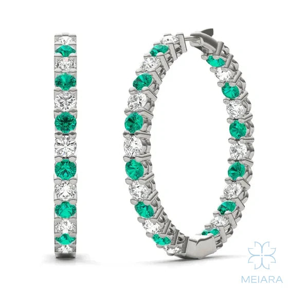 Eve Emerald Alternating Hoop Earrings