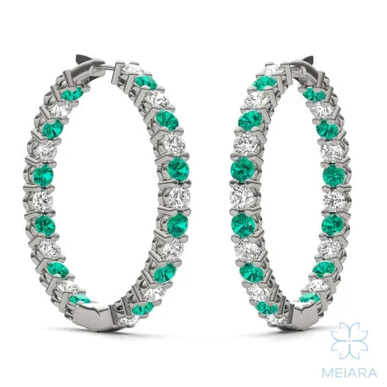 Eve Emerald Alternating Hoop Earrings