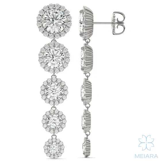 Round Five Stone Halo Drop Earrings - view 1