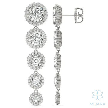 Round Five Stone Halo Drop Earrings - view 1